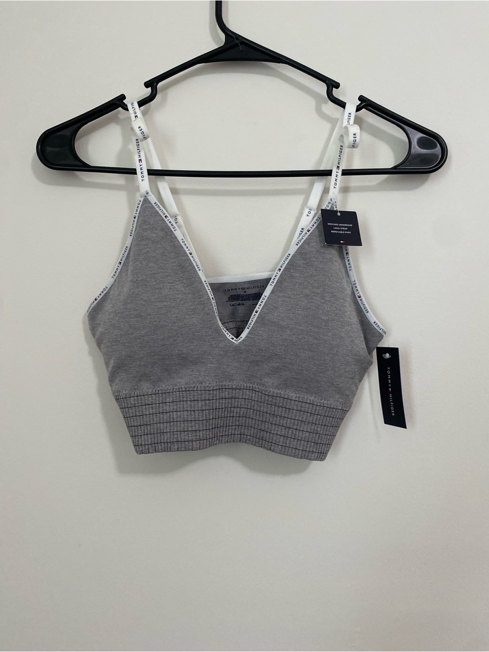 Tommy Hilfiger Grey V-Neck Seamless Bralette with Logo Trim